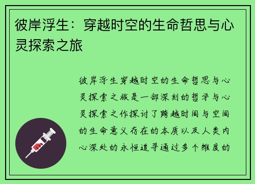 彼岸浮生：穿越时空的生命哲思与心灵探索之旅
